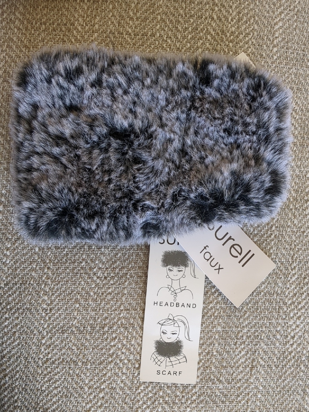 NWT Surell Faux Fur Knit Headband Scarf Black Frost